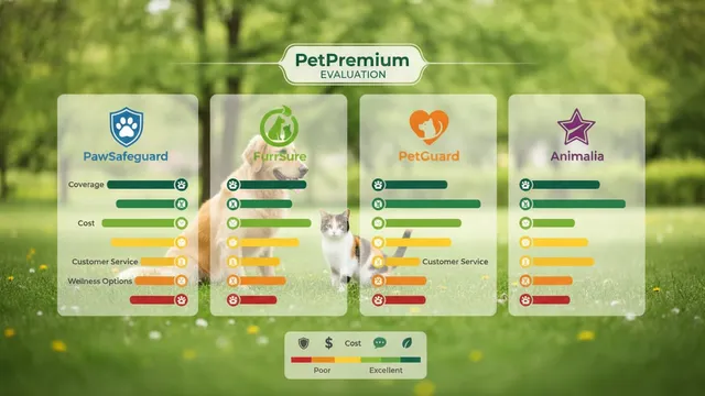 Side-by-side comparison chart showing top pet insurance providers rated by PetPremium with coverage details and scores.